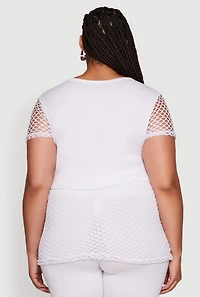 Plus Queen Graphic Top with Fishnet Detail and Rhinestones