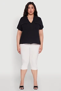 Plus Gauze Knit Cargo Pocket Blouse