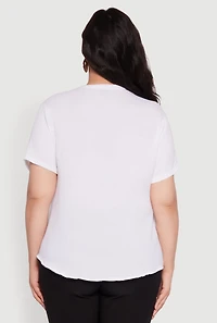 Womens Plus Gauze Knit Cargo Pocket Blouse, White,