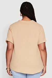 Womens Plus Gauze Knit Cargo Pocket Blouse,