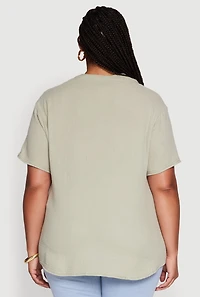 Womens Plus Gauze Knit Cargo Pocket Blouse, 3X