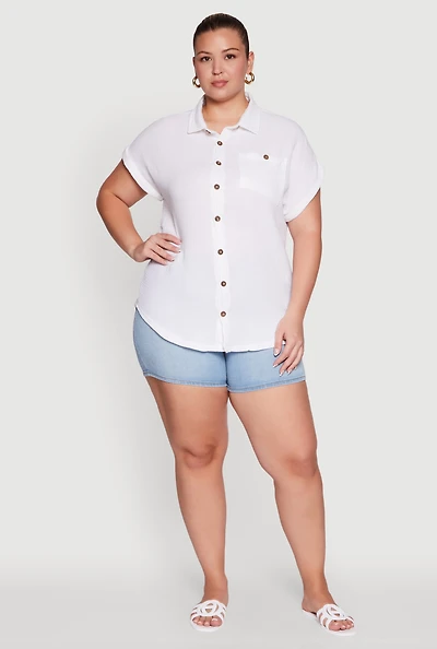 Womens Plus Size Dolman Sleeve Classic Button Front Shirt, White, Size 4X