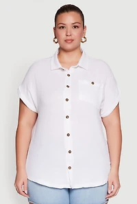 Womens Plus Size Dolman Sleeve Classic Button Front Shirt, White, Size 4X