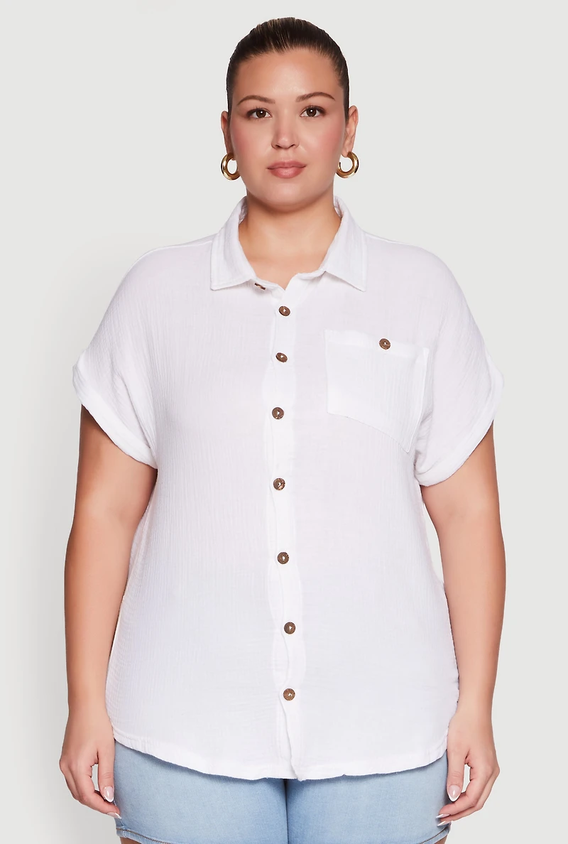 Plus Dolman Sleeve Classic Button Front Shirt