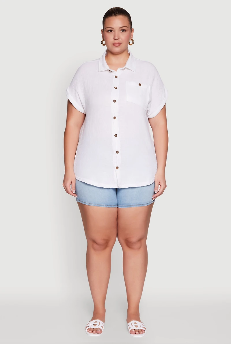 Womens Plus Size Dolman Sleeve Classic Button Front Shirt, White, Size 4X