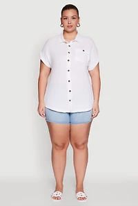 Womens Plus Size Dolman Sleeve Classic Button Front Shirt, White, Size 4X