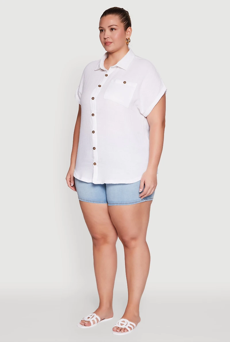 Womens Plus Size Dolman Sleeve Classic Button Front Shirt, White, Size 4X