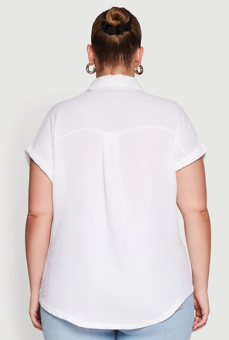 Womens Plus Size Dolman Sleeve Classic Button Front Shirt, White, Size 4X