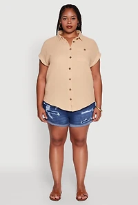 Womens Plus Dolman Sleeve Classic Button Front Shirt,
