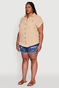 Womens Plus Dolman Sleeve Classic Button Front Shirt,