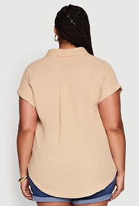 Womens Plus Dolman Sleeve Classic Button Front Shirt,