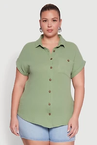 Womens Plus Dolman Sleeve Classic Button Front Shirt, 2X