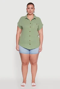 Womens Plus Dolman Sleeve Classic Button Front Shirt, 2X