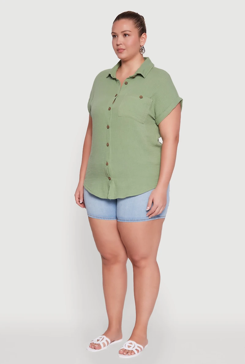 Womens Plus Dolman Sleeve Classic Button Front Shirt, 2X