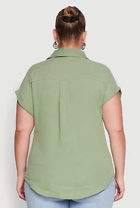 Womens Plus Dolman Sleeve Classic Button Front Shirt, 2X