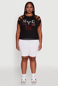 Womens Plus Size Mesh Graphic NYC 01 Crew Neck Top, Black, Size 3X