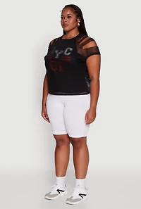 Plus Mesh Graphic NYC 01 Crew Neck Top