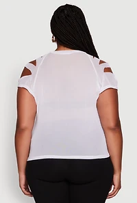 Womens Plus Size Mesh Graphic NYC 01 Crew Neck Top, White, Size 2X