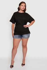 Plus Textured Knit Side Ruched Drop Shoulder Blouse
