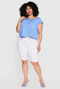 Plus Short Sleeve Tie Front Peasant Top