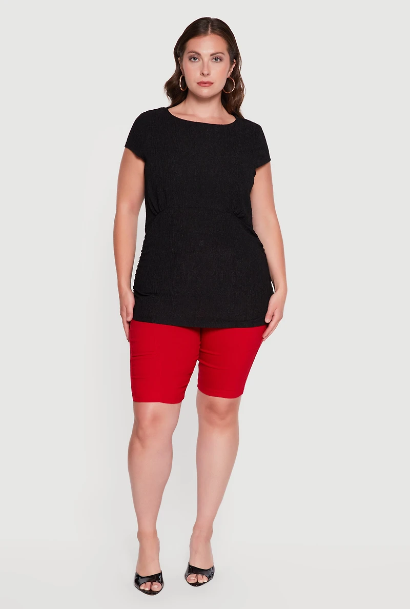 Plus Textured Knit Ruched Top