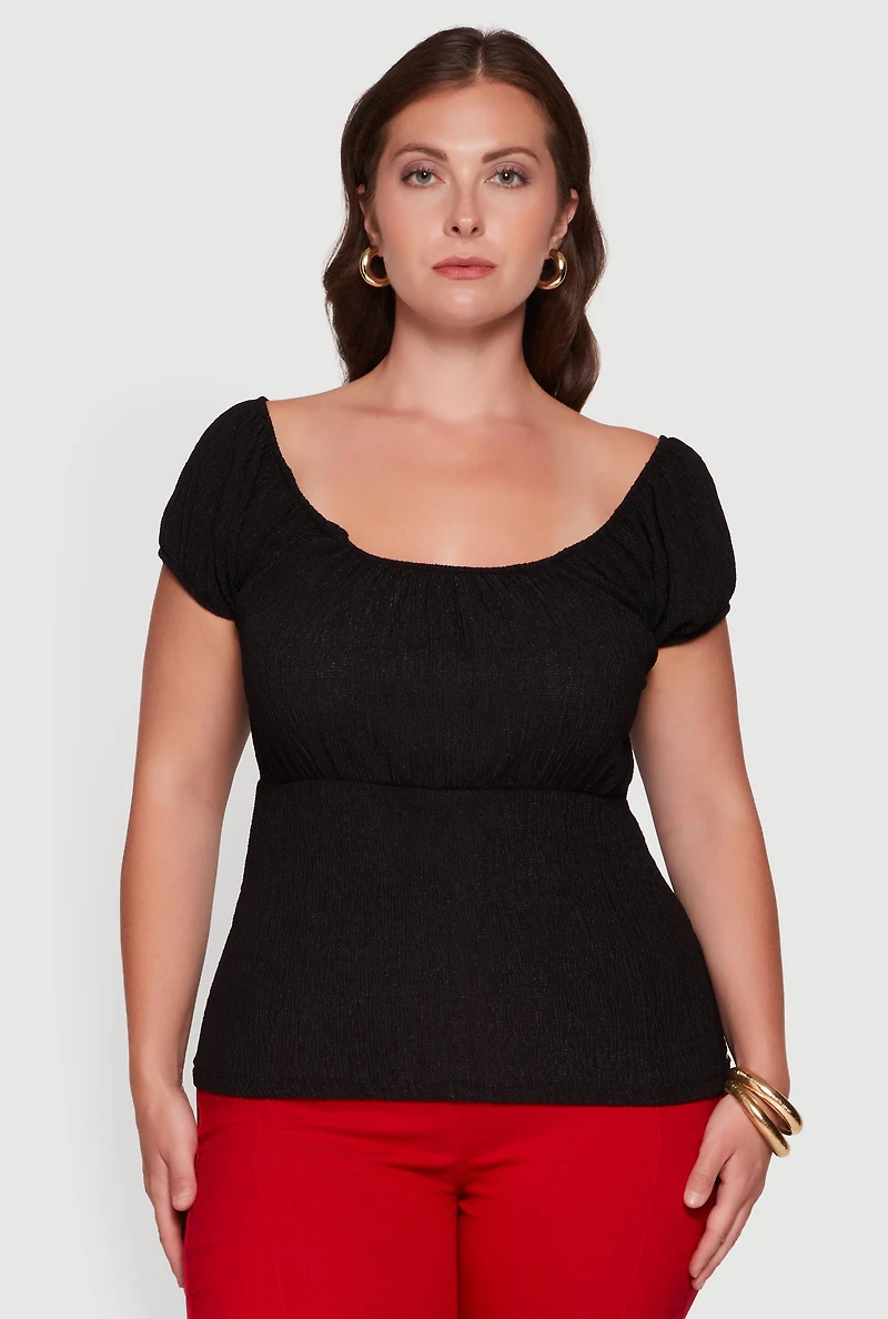 Plus Textured Knit Short Sleeve Blouse