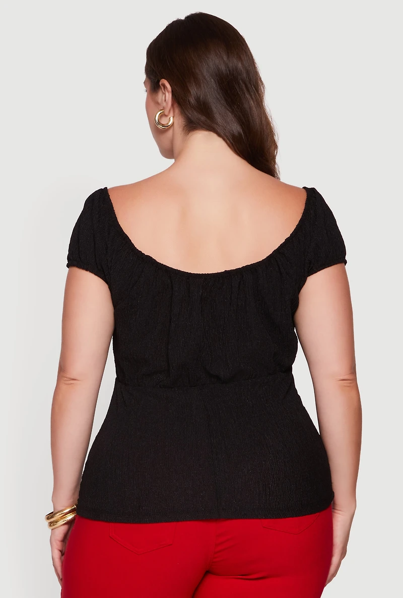Plus Textured Knit Short Sleeve Blouse