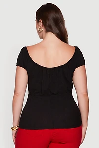 Plus Textured Knit Short Sleeve Blouse