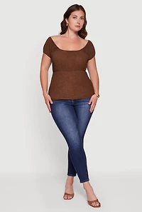 Plus Textured Knit Short Sleeve Blouse