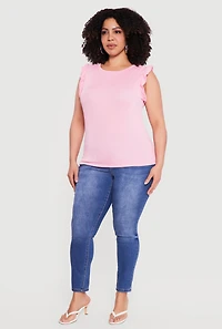 Plus Ribbed Knit Sleeveless Top with Ruffles