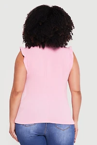 Plus Ribbed Knit Sleeveless Top with Ruffles