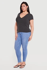 Plus Ribbed Knit V Neck Tee