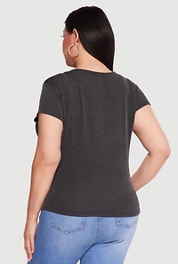 Plus Ribbed Knit V Neck Tee
