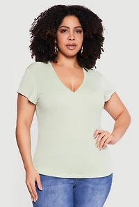 Plus Ribbed Knit V Neck Tee