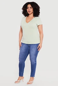 Plus Ribbed Knit V Neck Tee