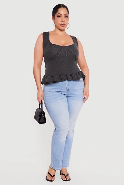 Plus Sleeveless Rib Knit Ruffle Hem Top