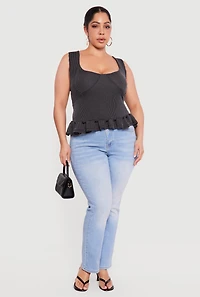 Plus Sleeveless Rib Knit Ruffle Hem Top