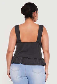 Plus Sleeveless Rib Knit Ruffle Hem Top