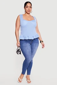 Plus Sleeveless Rib Knit Ruffle Hem Top