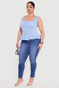 Plus Sleeveless Rib Knit Ruffle Hem Top