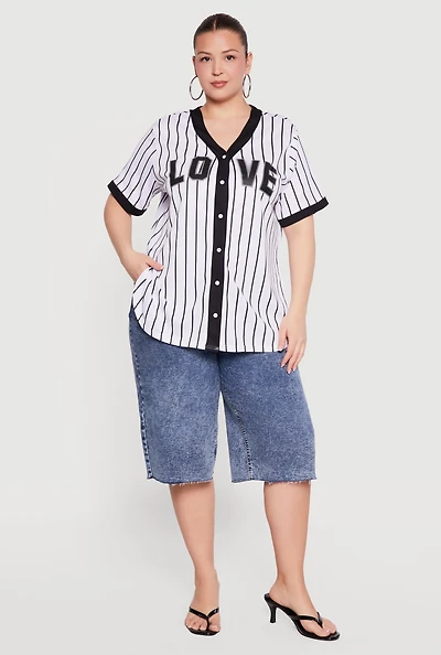 Plus Striped Love Graphic Mesh Jersey