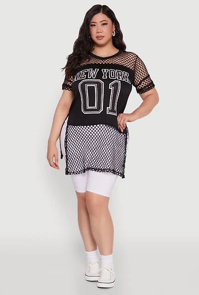 Womens Plus Fishnet New York Graphic Tee,
