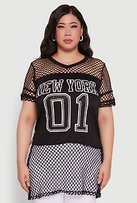 Womens Plus Fishnet New York Graphic Tee, Black,