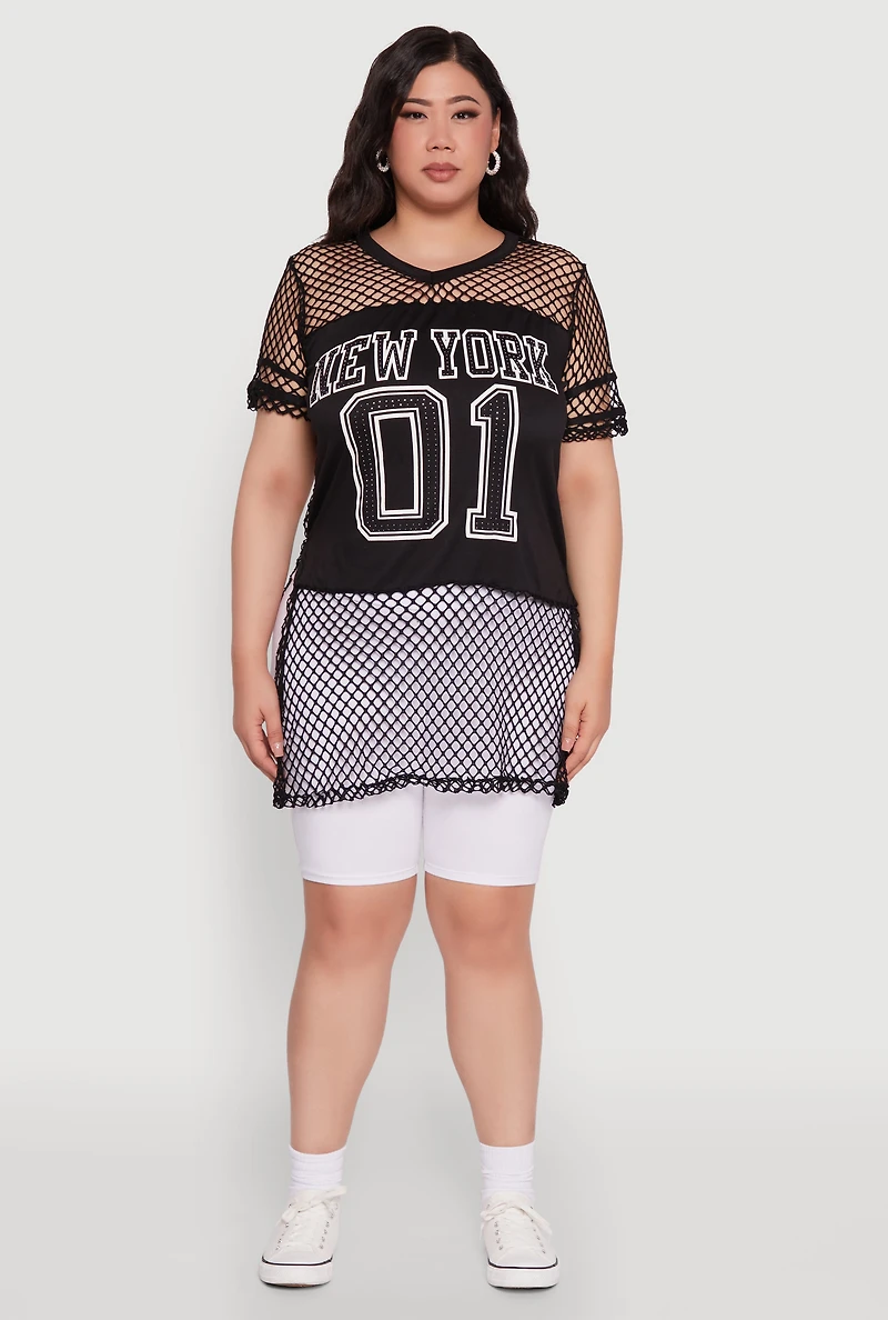 Womens Plus Fishnet New York Graphic Tee, 2X