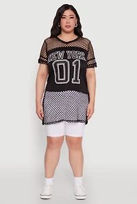 Womens Plus Fishnet New York Graphic Tee, 2X