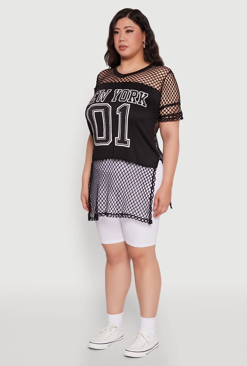 Womens Plus Fishnet New York Graphic Tee, 2X
