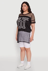 Womens Plus Fishnet New York Graphic Tee, Black,