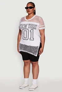 Womens Plus Size Fishnet New York Graphic Tee, White, Size 2X