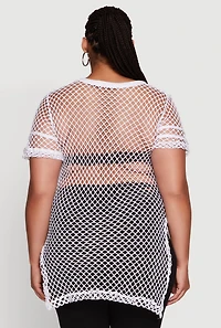 Womens Plus Size Fishnet New York Graphic Tee, White, Size 2X