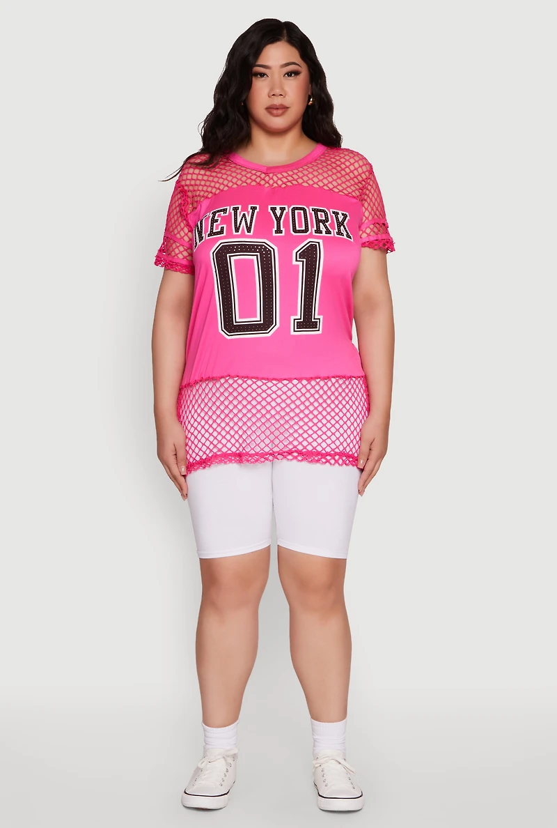 Womens Plus Fishnet New York Graphic Tee,